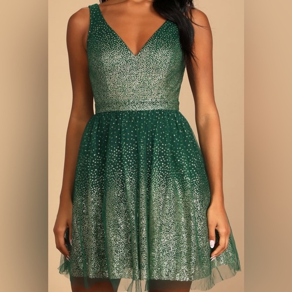 Lulus Dresses & Skirts - Lulu’s Ballerina Dream Emerald Green & Gold Skater Dress